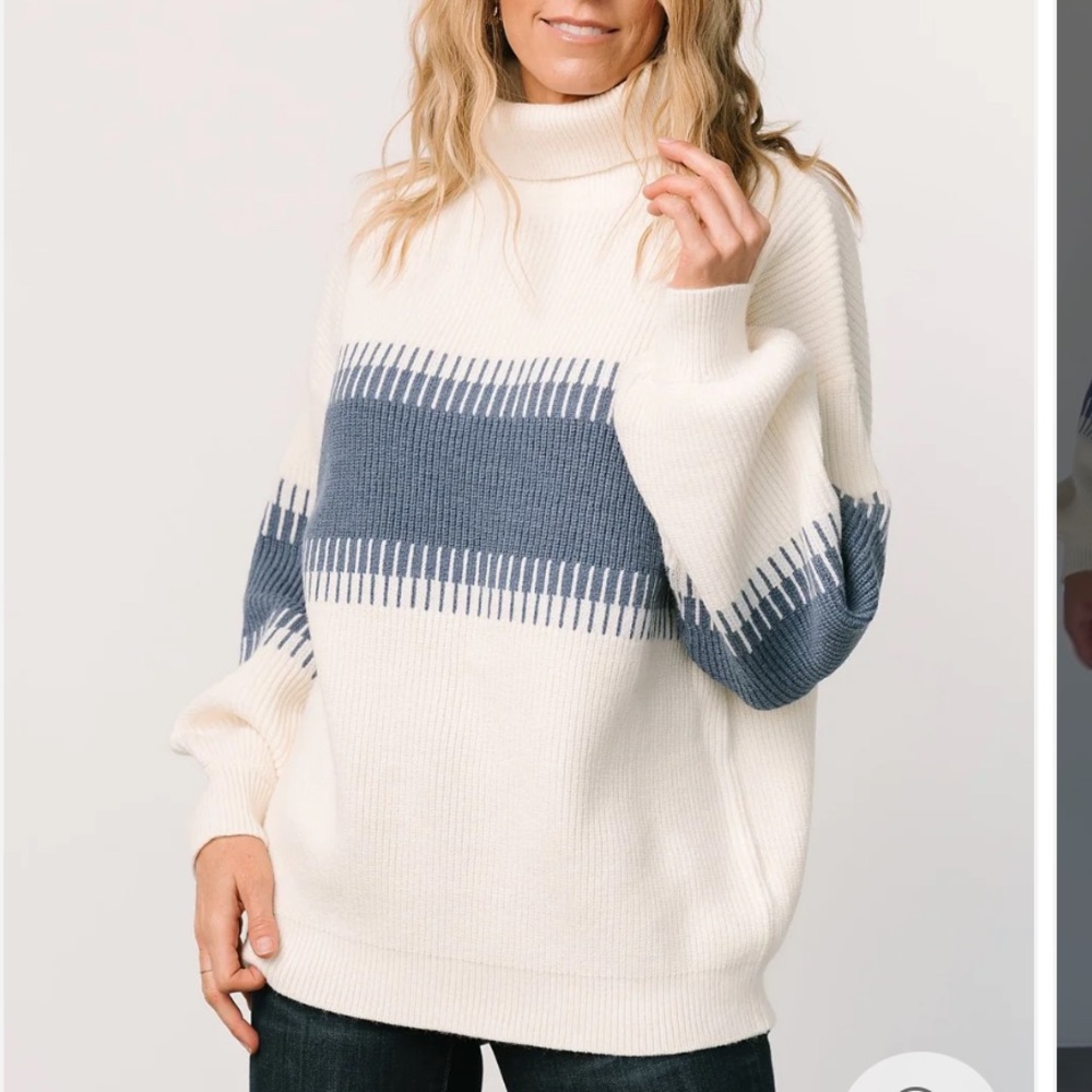 Baltic Born Antonov Turtle Neck Sweater Blue + Cream